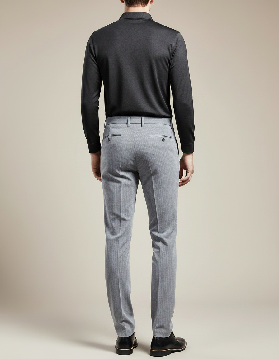 Pantalon Gris Élégant Droit Rayures Fines Homme - Laine - vue 2