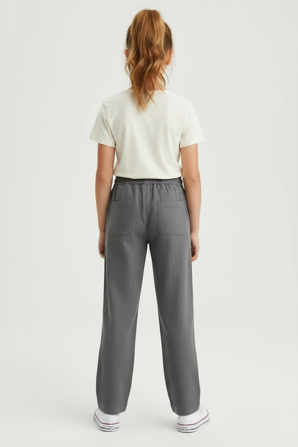 Pantalon Gris Coton Lin Ample Décontracté Enfant - vue 2