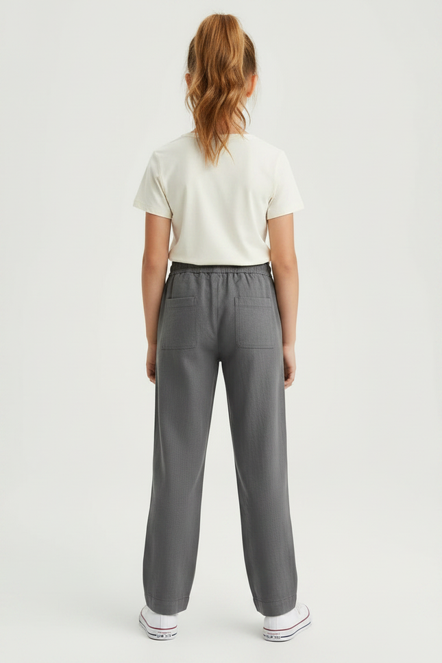 Pantalon Gris Coton Lin Ample Décontracté Enfant - vue 2