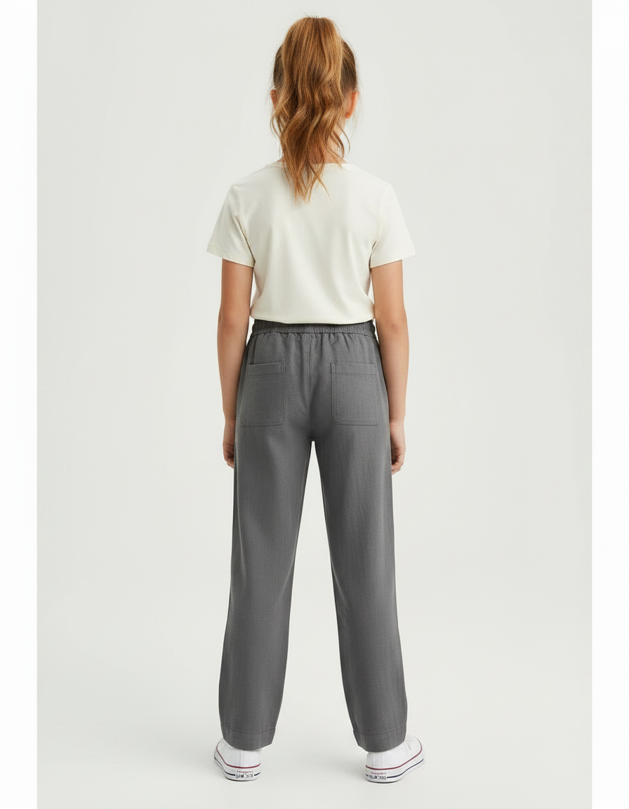 Pantalon Gris Coton Lin Ample Décontracté Enfant - vue 2