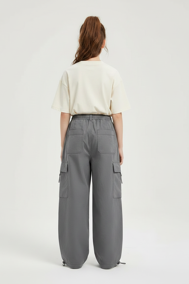 Pantalon Gris Cargo Ample Enfant Streetwear - Polyester - vue 2