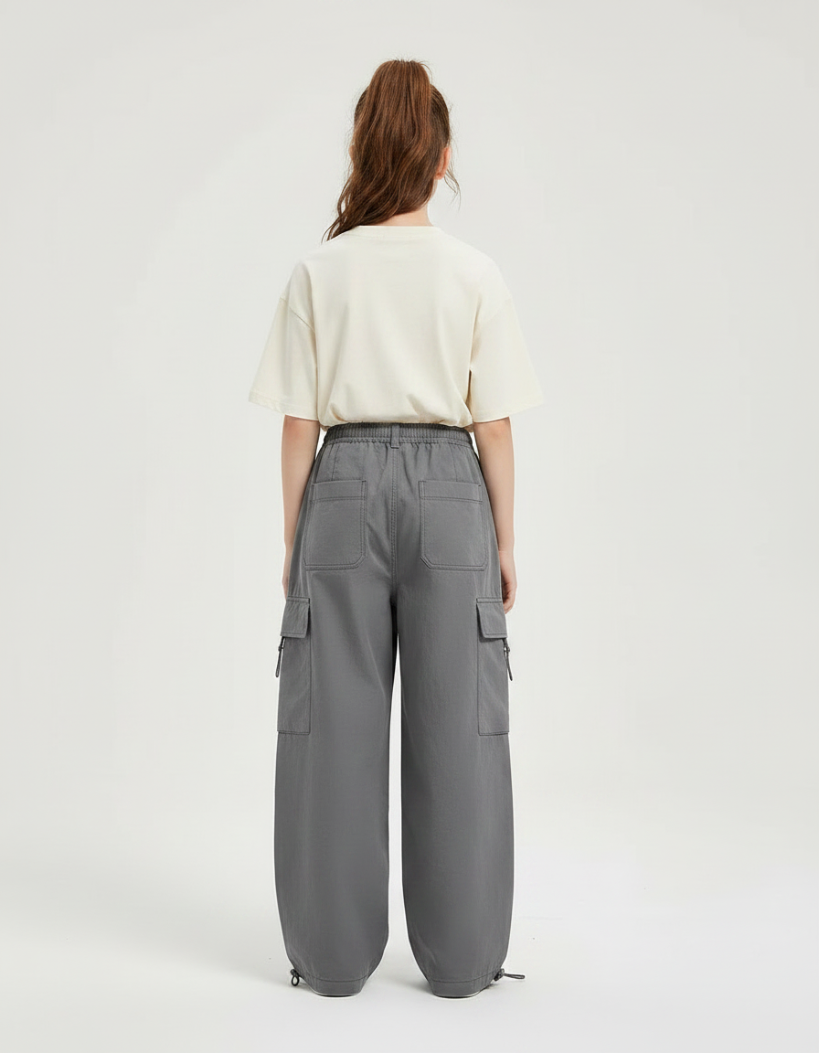 Pantalon Gris Cargo Ample Enfant Streetwear - Polyester - vue 2