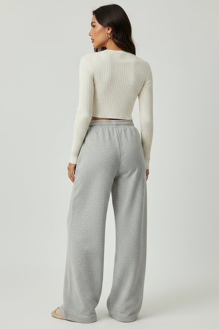 Pantalon Gris Ample Molletonné Droite Cordon Femme - vue 2