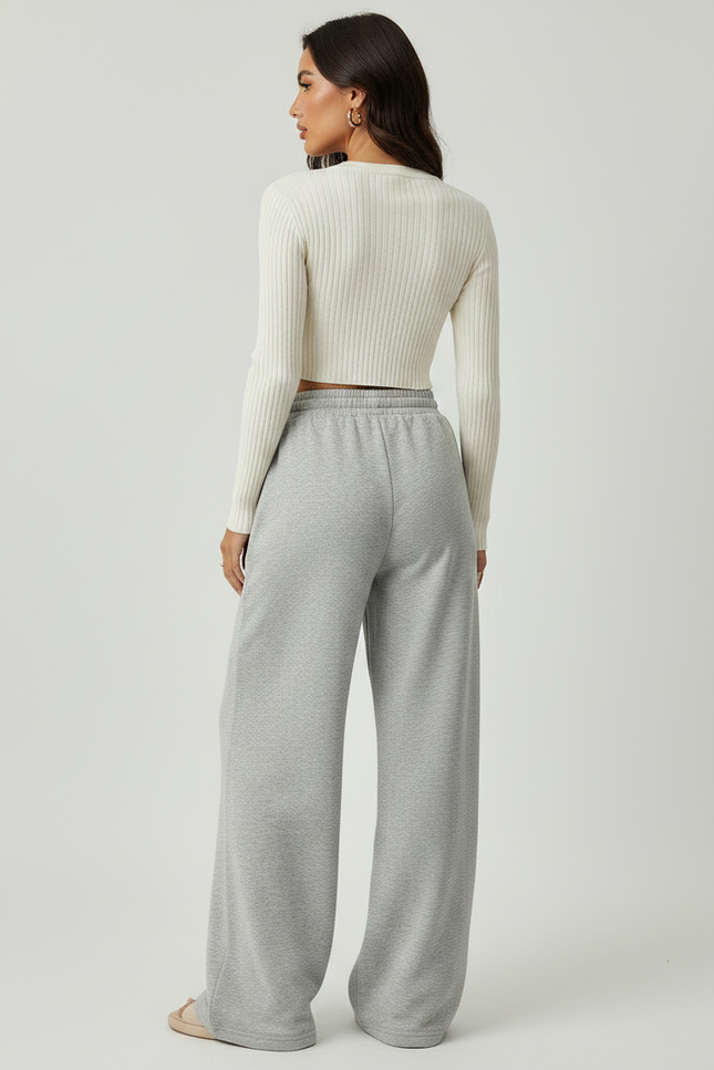 Pantalon Gris Ample Molletonné Droite Cordon Femme - vue 2