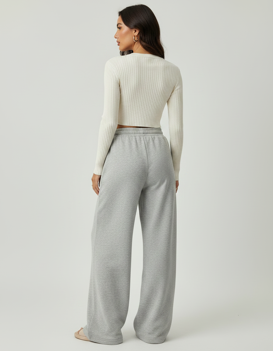 Pantalon Gris Ample Molletonné Droite Cordon Femme - vue 2