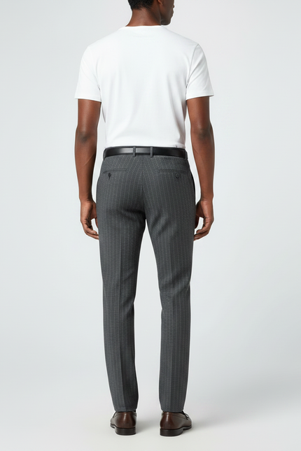 Pantalon Gris Rayé Droit Classique Élégant Homme - Laine - vue 2