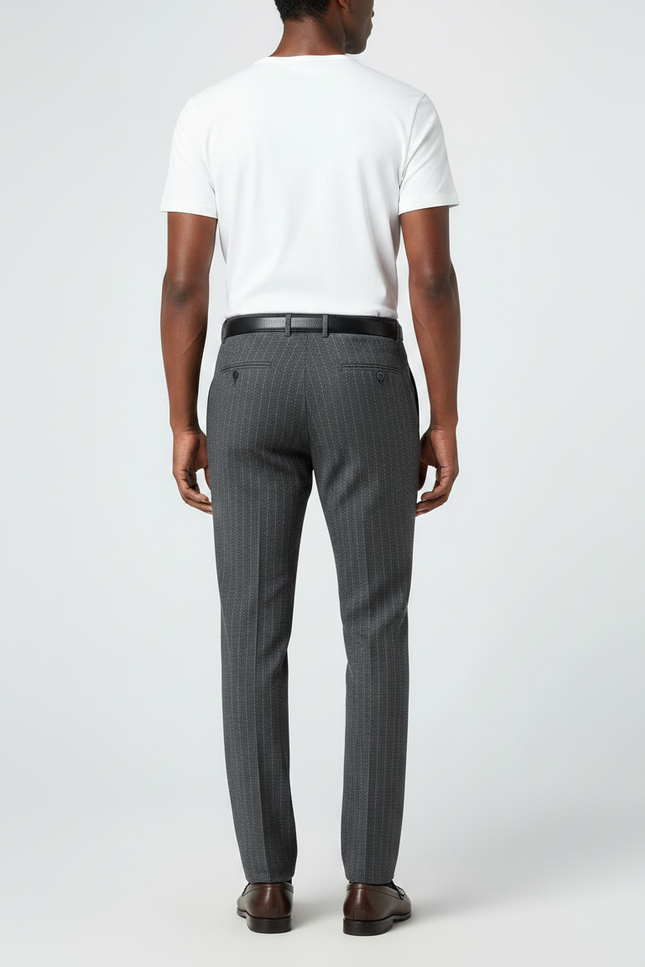 Pantalon Gris Rayé Droit Classique Élégant Homme - Laine - vue 2