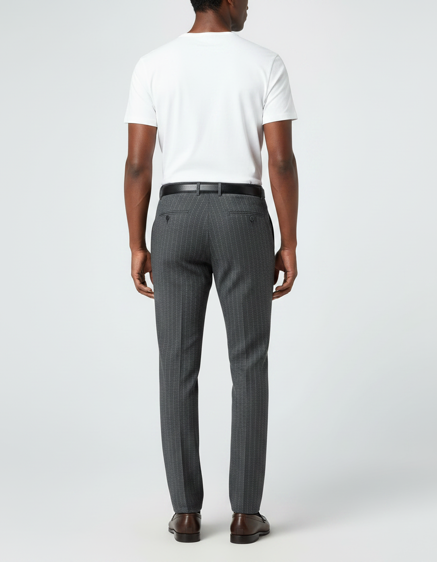 Pantalon Gris Rayé Droit Classique Élégant Homme - Laine - vue 2