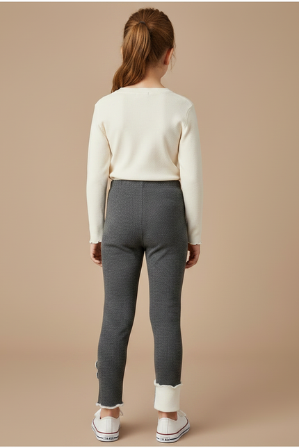 Pantalon Gris Côtelé Chaud Fille Hiver Fleur - Cordé - vue 2