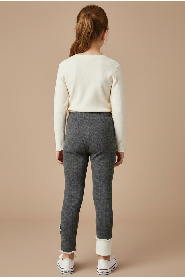 Pantalon Gris Côtelé Chaud Fille Hiver Fleur - Cordé - vue 2