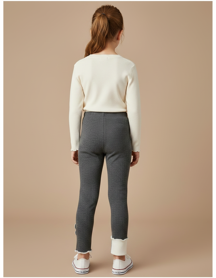 Pantalon Gris Côtelé Chaud Fille Hiver Fleur - Cordé - vue 2