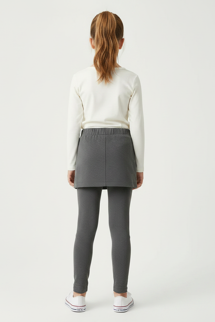 Pantalon Gris Legging Jupe Skort Enfant Fille - Maille - vue 2