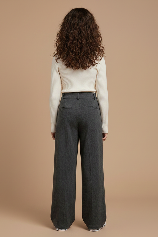 Pantalon Gris Ample Plissé Taille Haute Femme - Molleton - vue 2