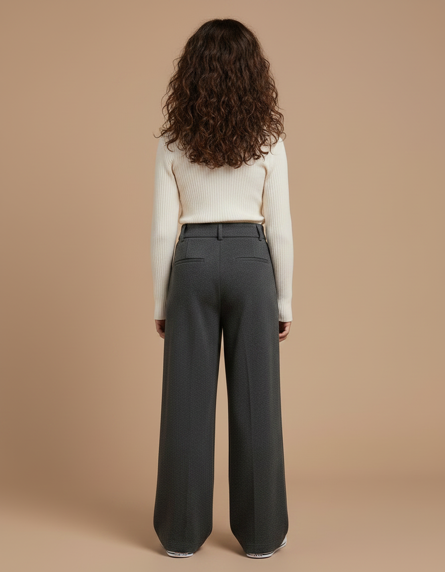 Pantalon Gris Ample Plissé Taille Haute Femme - Molleton - vue 2