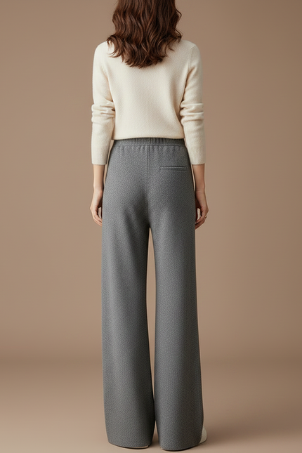 Pantalon Gris Laine Large Tricoté Confortable Femme - vue 2