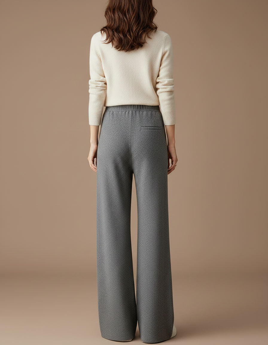 Pantalon Gris Laine Large Tricoté Confortable Femme - vue 2