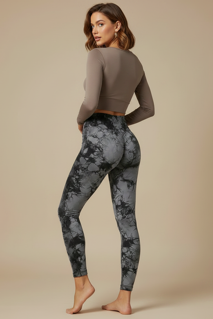 Pantalon Gris Tie-Dye Sans Couture Taille Haute Yoga - Polyester - vue 2