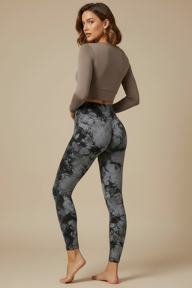 Pantalon Gris Tie-Dye Sans Couture Taille Haute Yoga - Polyester - vue 2