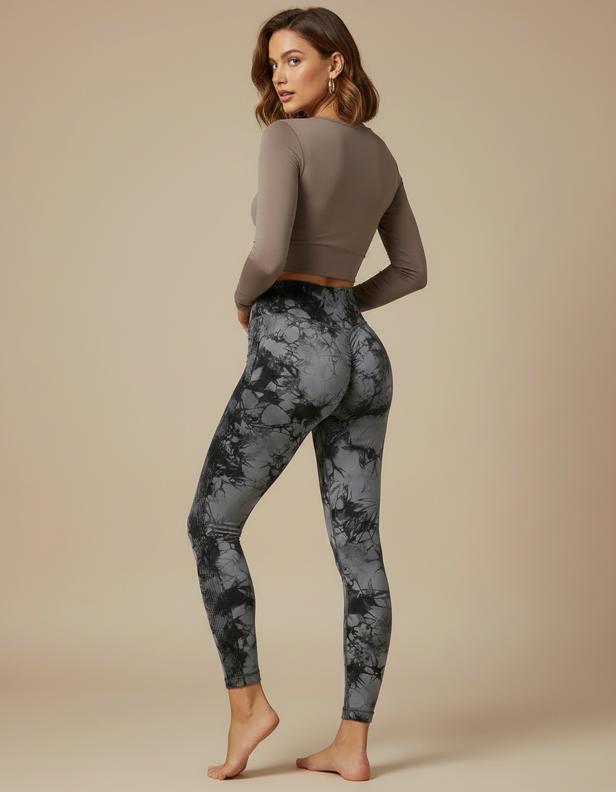 Pantalon Gris Tie-Dye Sans Couture Taille Haute Yoga - Polyester - vue 2