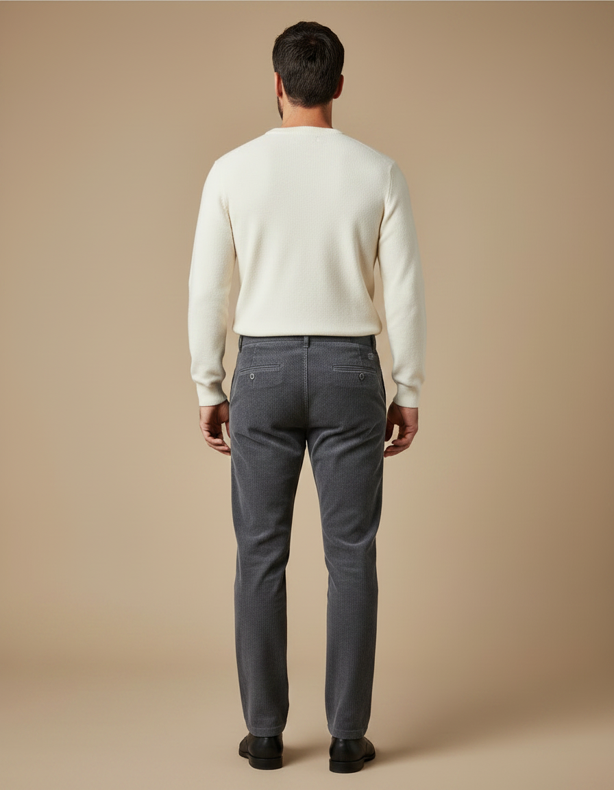Pantalon Gris Côtelé Droit Décontracté Homme - Cordé - vue 2