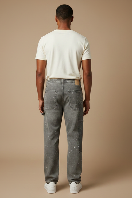 Pantalon Gris Denim Patchwork Peinture Décontracté Homme - Jean - vue 2