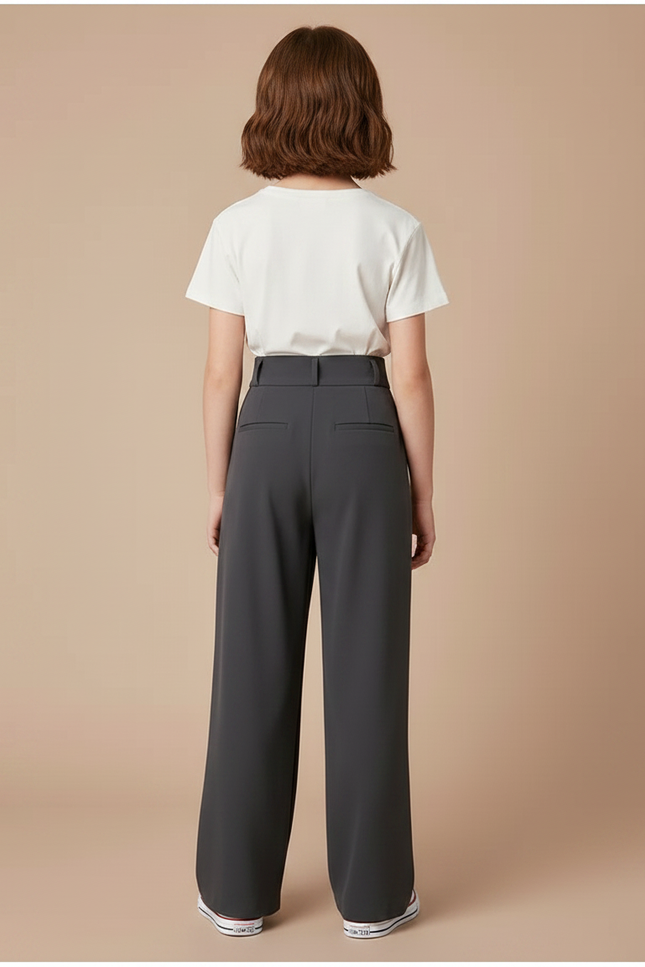 Pantalon Gris Plissé Ample Chic Taille Haute - Polyester - vue 2
