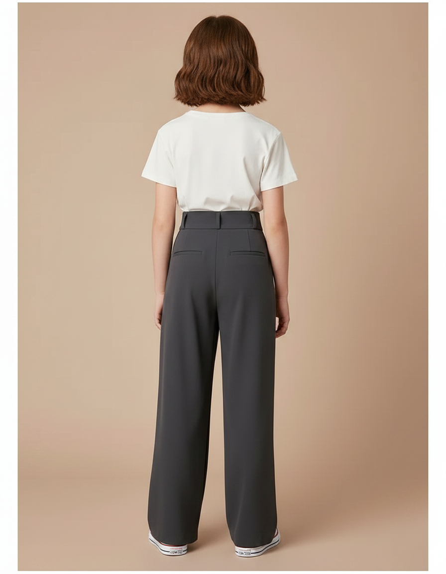 Pantalon Gris Plissé Ample Chic Taille Haute - Polyester - vue 2