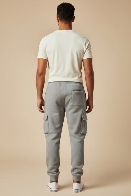 Pantalon Gris Cargo Molletonné Ample Homme Décontracté - vue 2