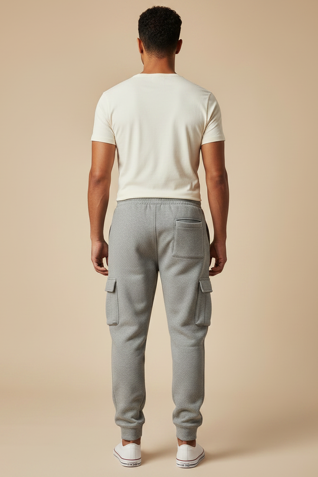 Pantalon Gris Cargo Molletonné Ample Homme Décontracté - vue 2