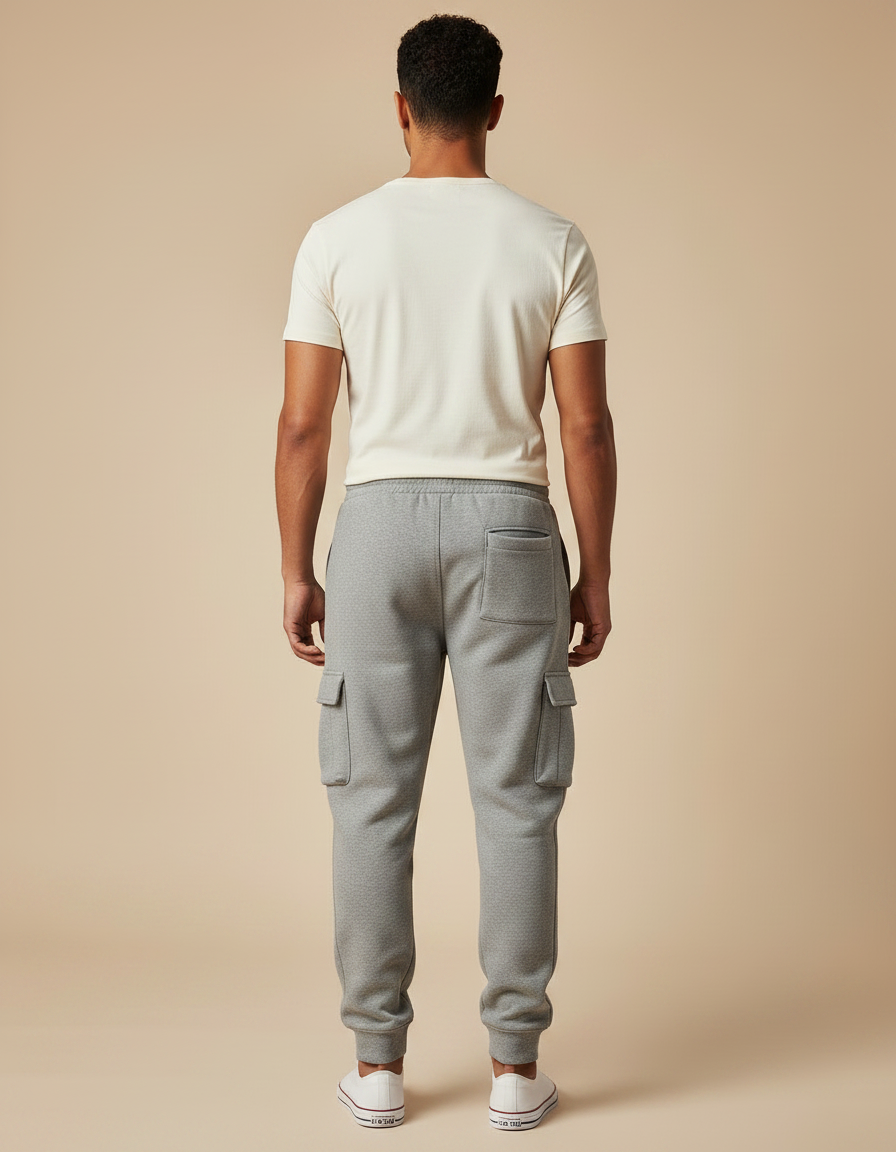 Pantalon Gris Cargo Molletonné Ample Homme Décontracté - vue 2