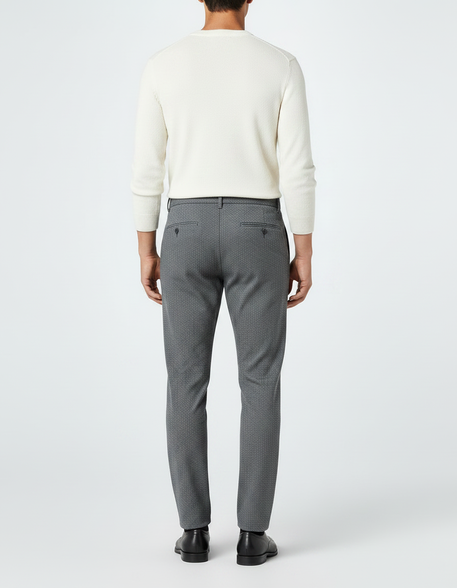 Pantalon Gris Motif Discret Coupe Droite Homme - Laine - vue 2