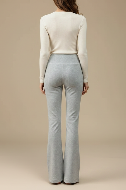 Pantalon Gris Molletonné Taille Haute Évasé Femme - vue 2