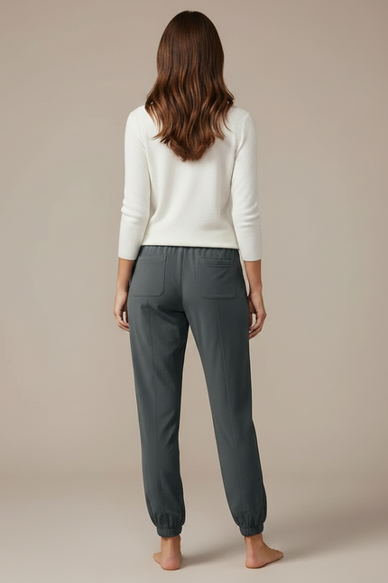 Pantalon Gris Fluide Cordon Chevilles Resserrées Sport Femme - Polyester - vue 2