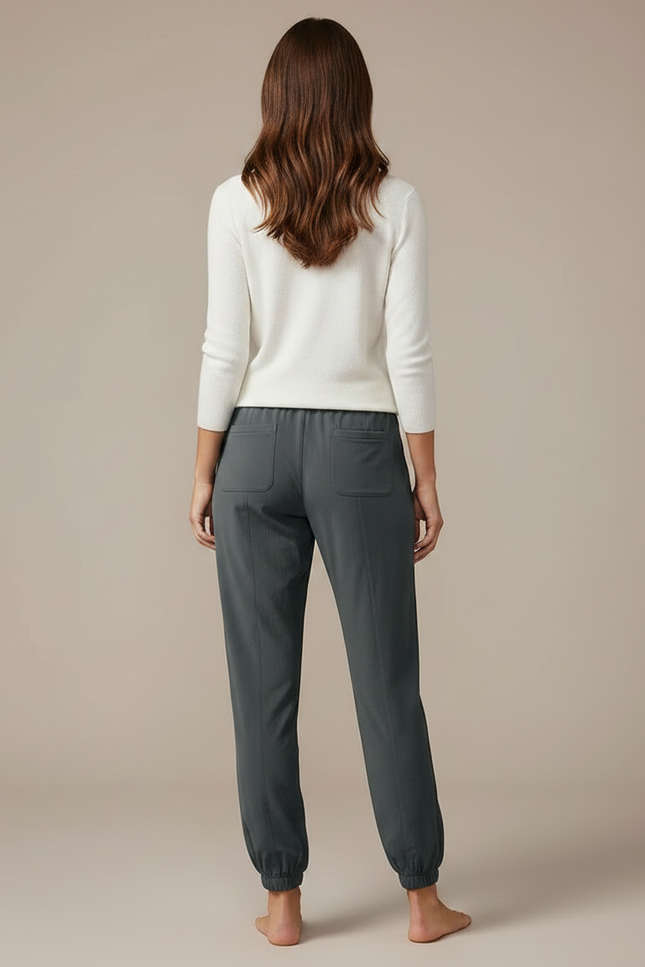 Pantalon Gris Fluide Cordon Chevilles Resserrées Sport Femme - Polyester - vue 2