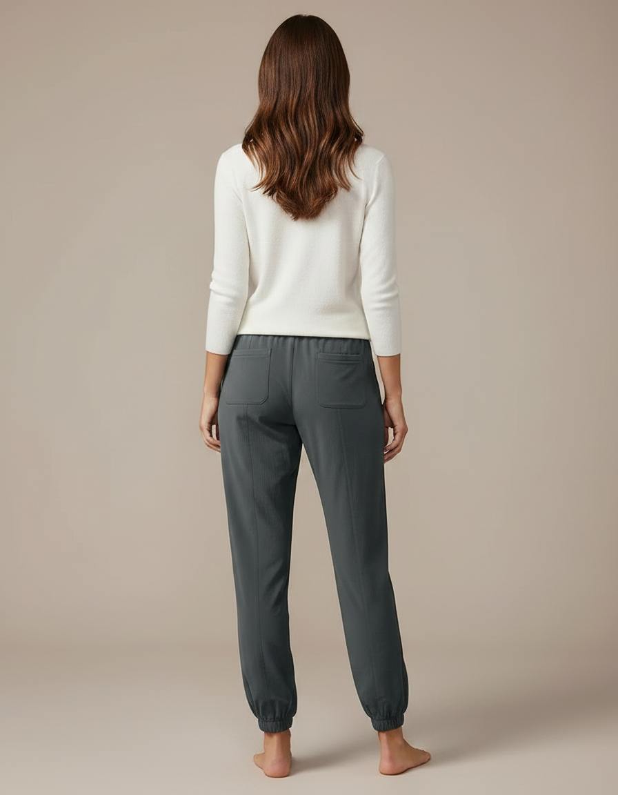 Pantalon Gris Fluide Cordon Chevilles Resserrées Sport Femme - Polyester - vue 2