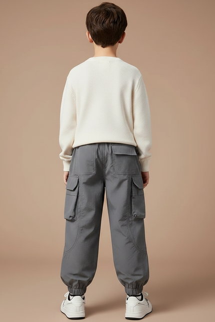 Pantalon Gris Cargo Ample Enfant Sportif - Polyester - vue 2