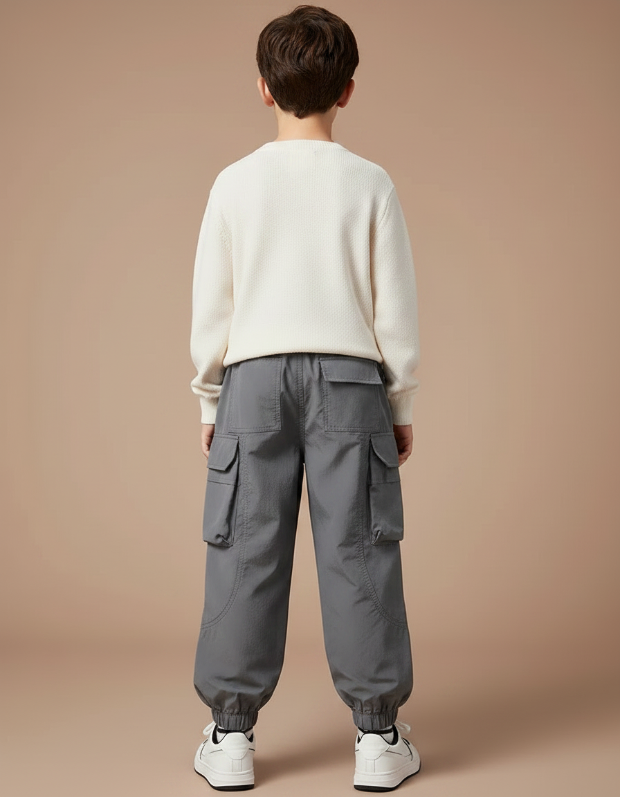Pantalon Gris Cargo Ample Enfant Sportif - Polyester - vue 2