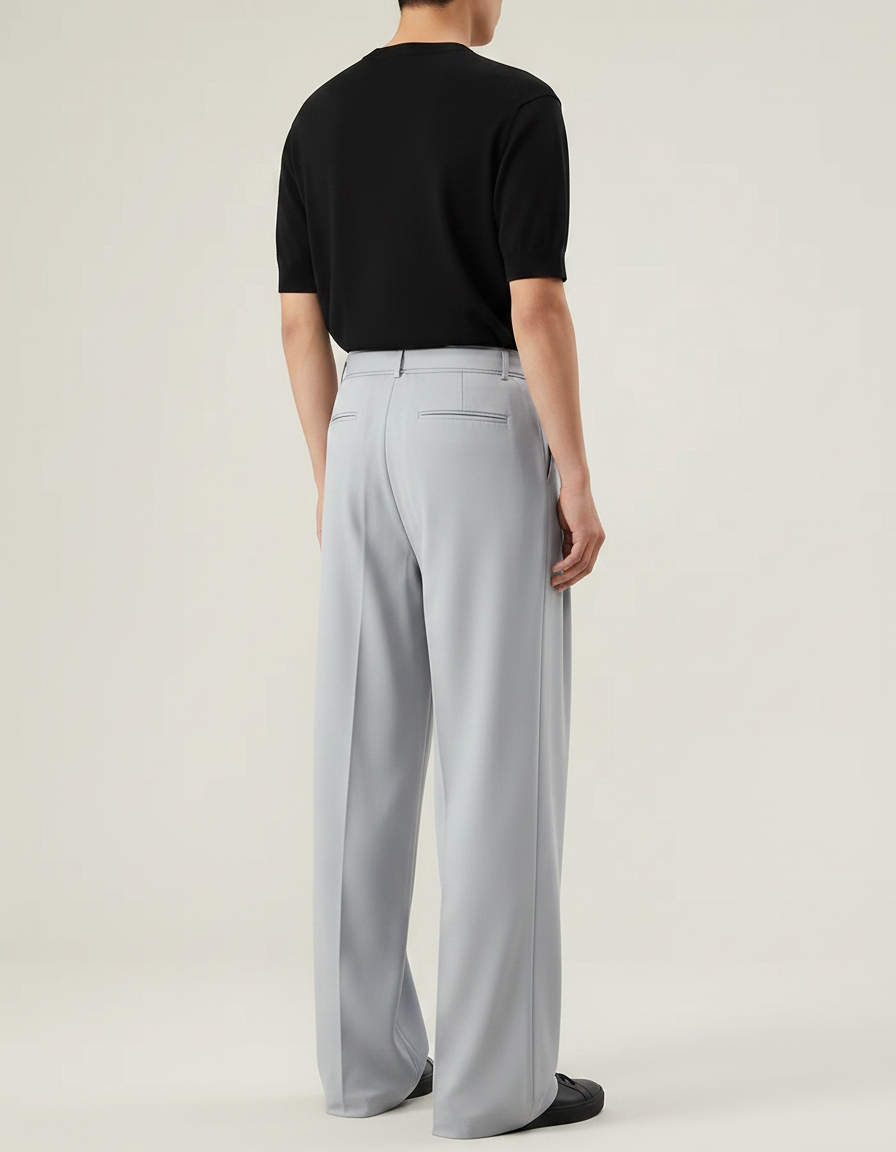 Pantalon Gris Ample Fluide Décontracté Ceinturé Homme - Polyester - vue 2