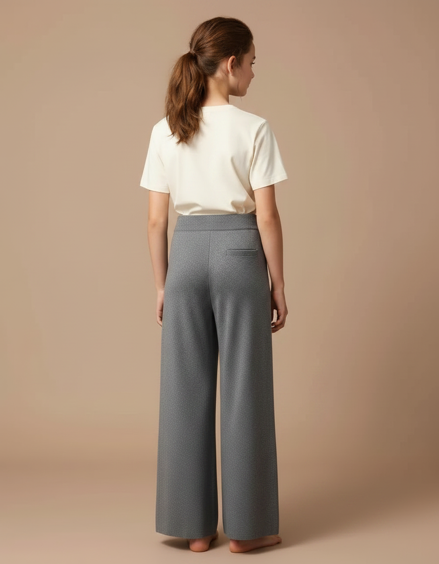 Pantalon Gris Tricoté Ample Décontracté Cordon Fille - Maille - vue 2