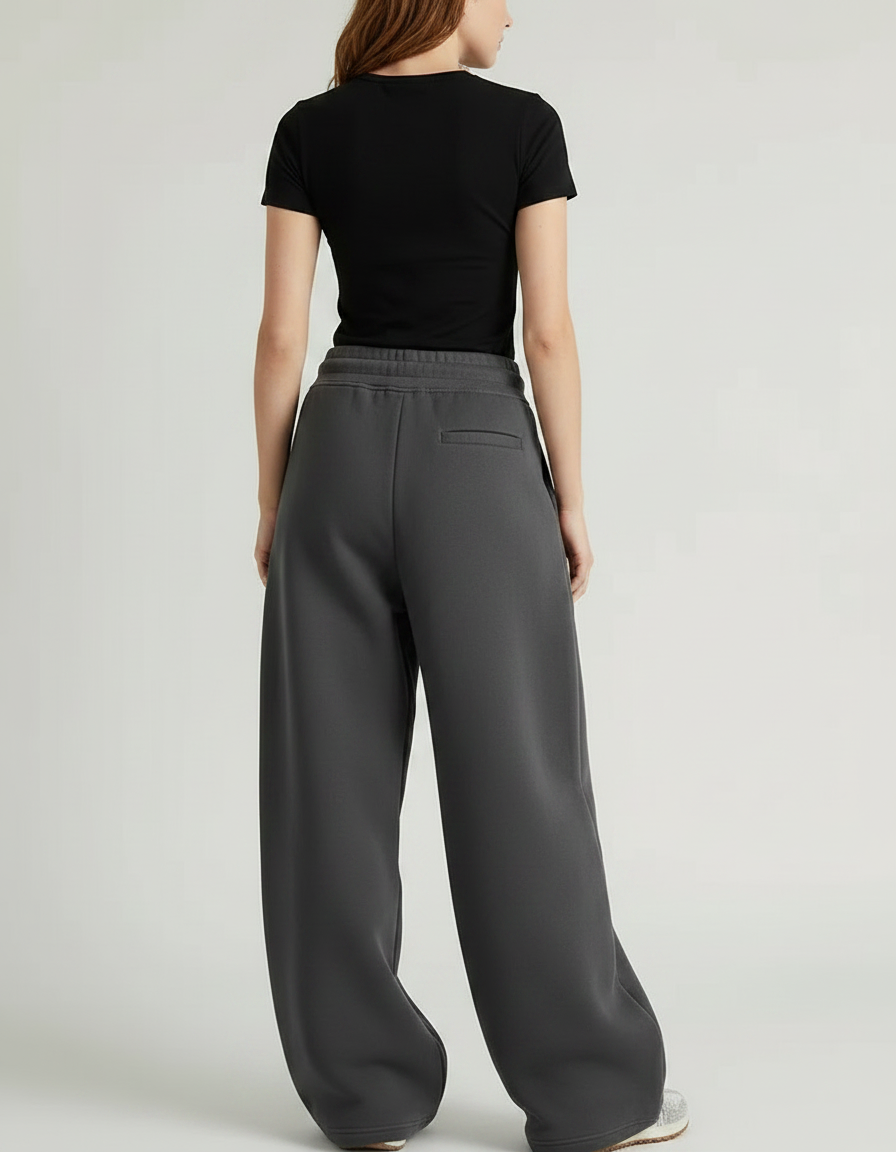 Pantalon Gris Large Coton Décontracté Femme - Molleton - vue 2