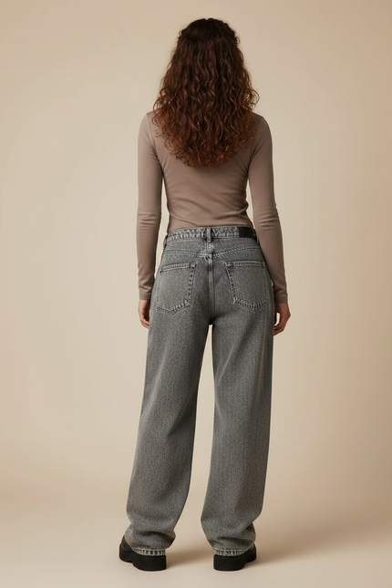 Pantalon Gris Jean Large Décontracté Femme - vue 2