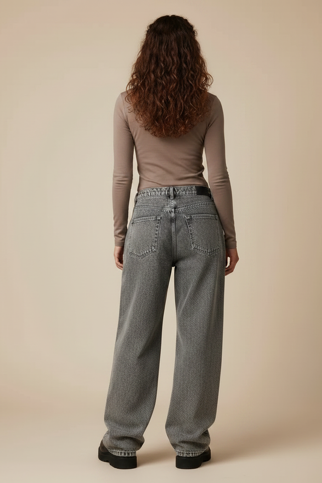Pantalon Gris Jean Large Décontracté Femme - vue 2