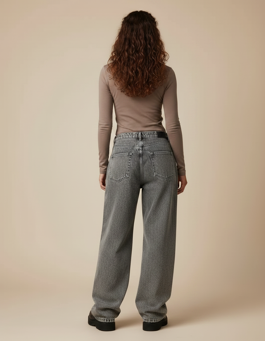 Pantalon Gris Jean Large Décontracté Femme - vue 2