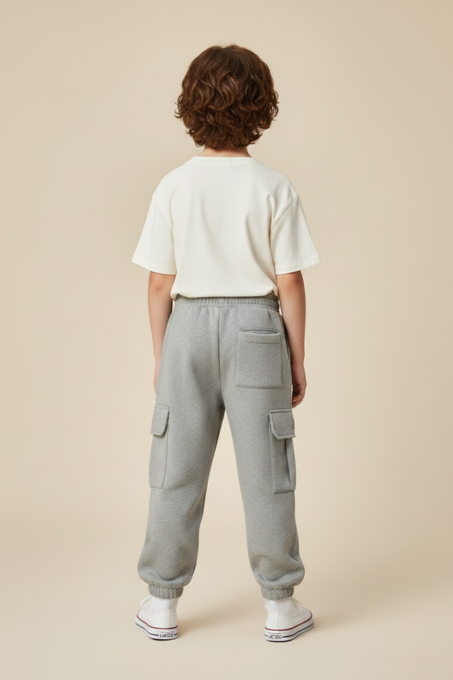 Pantalon Gris Cargo Molletonné Ample Confortable Enfant - vue 2