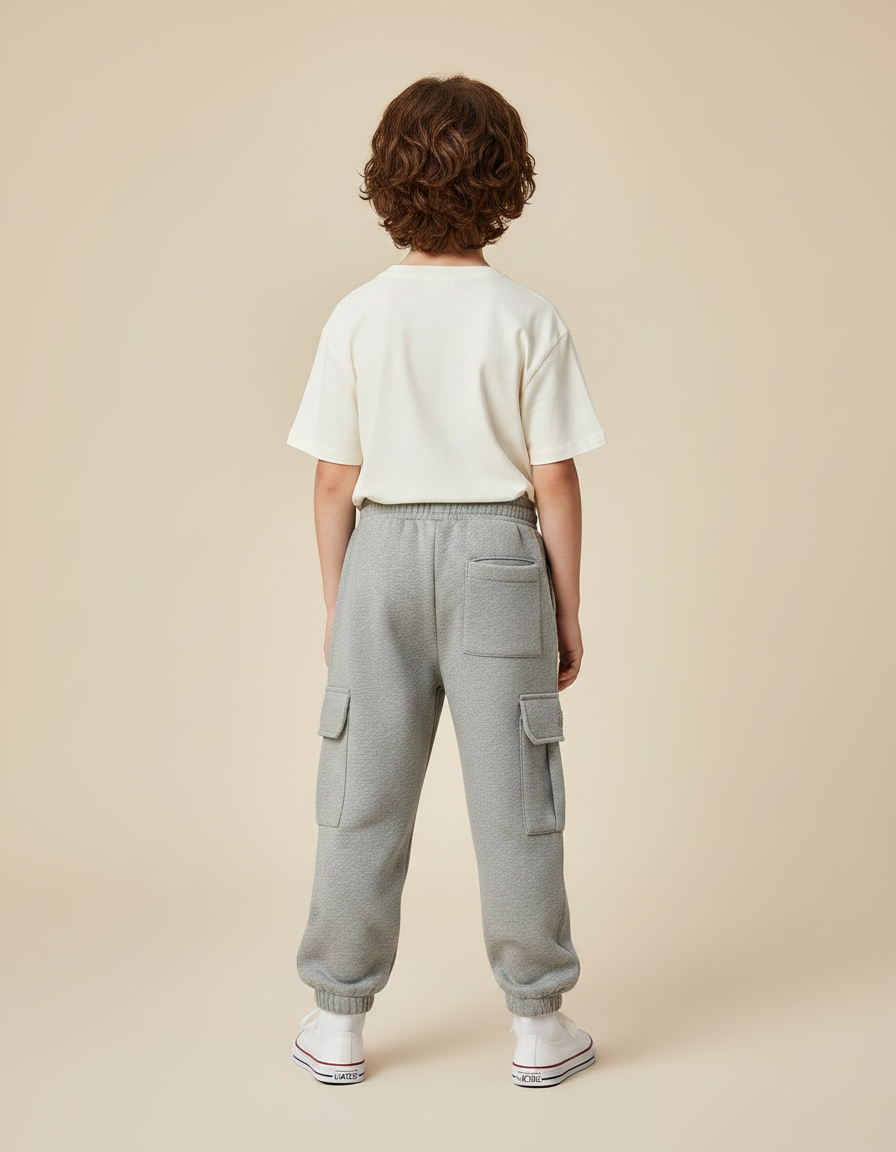 Pantalon Gris Cargo Molletonné Ample Confortable Enfant - vue 2