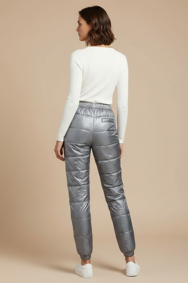 Pantalon Gris Matelassé Brillant Chaud Hiver Femme - Argenté Polyester - vue 2