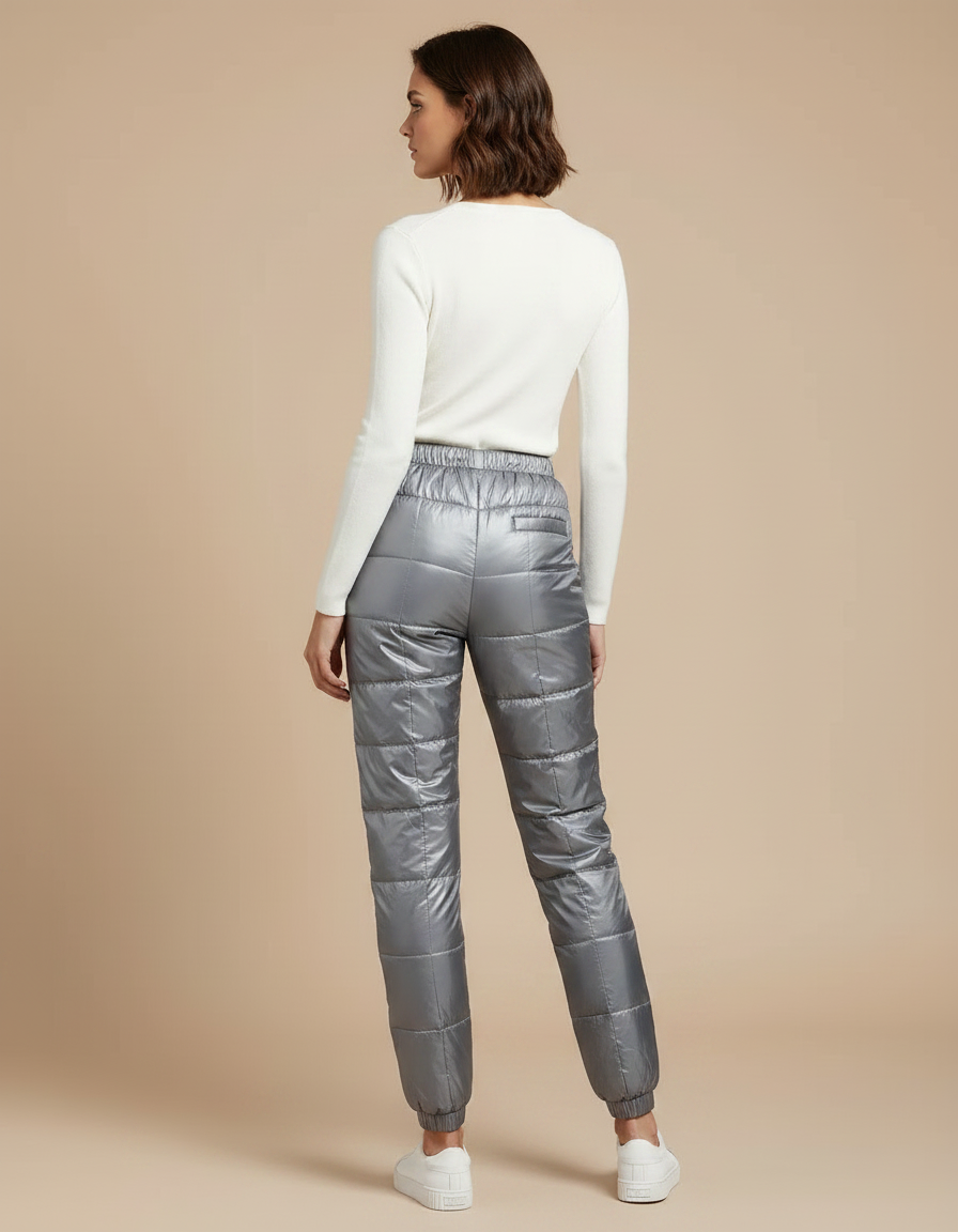 Pantalon Gris Matelassé Brillant Chaud Hiver Femme - Argenté Polyester - vue 2