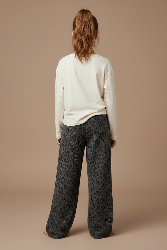 Pantalon Gris Ample Léopard Molletonné Fille - vue 2
