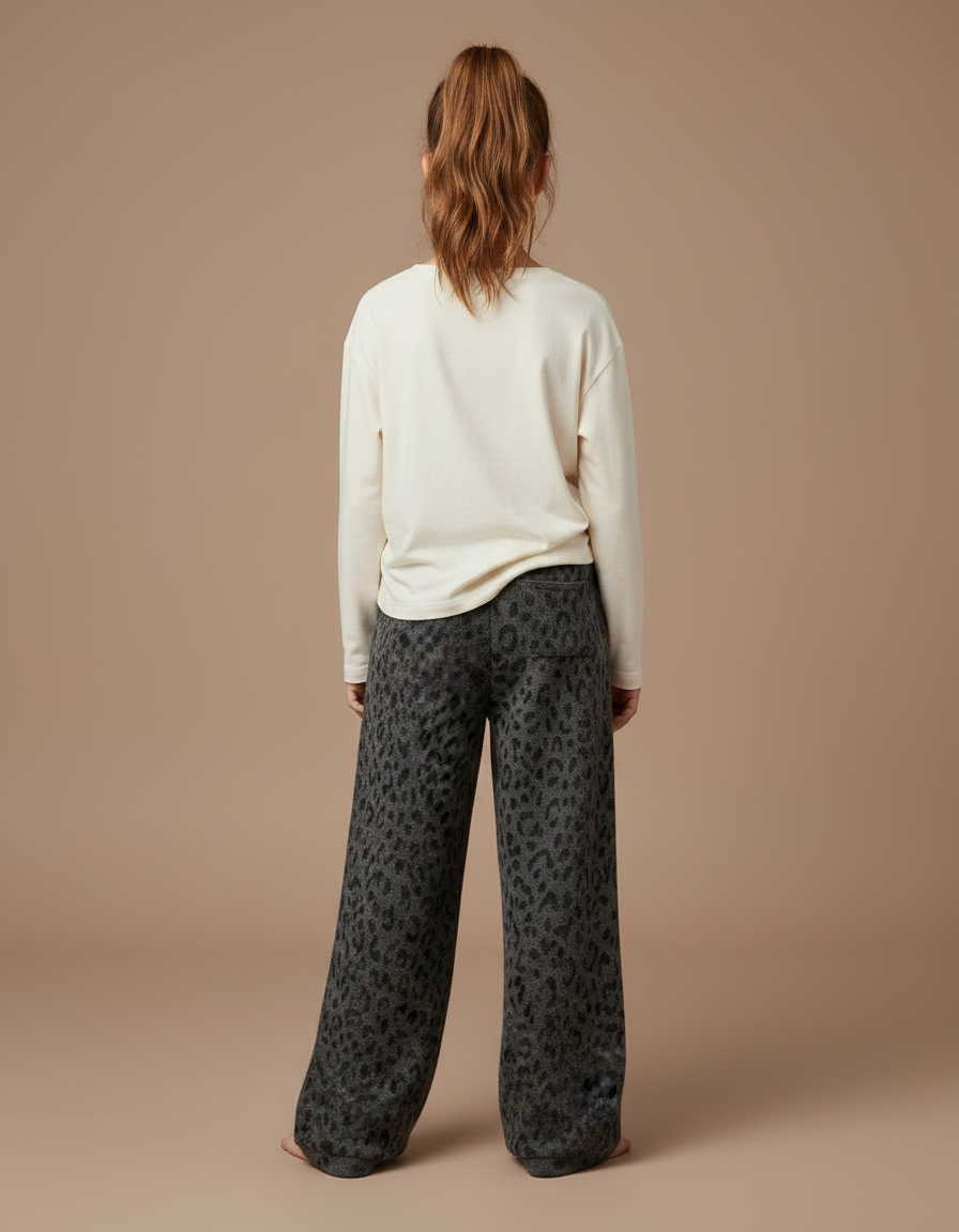 Pantalon Gris Ample Léopard Molletonné Fille - vue 2