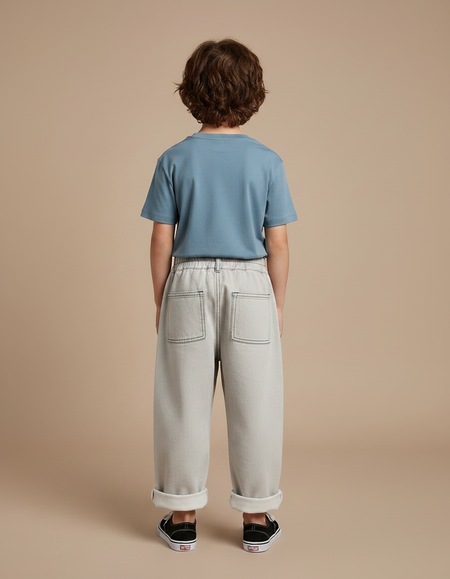 Pantalon Gris Ample Denim Enfant Décontracté Coton - Jean - vue 2